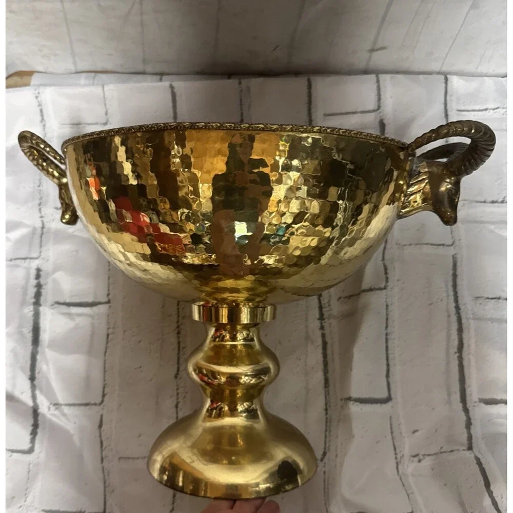 Vtg Hollywood Regency MCM Large Chalice Pedestal Bowl Rams Horns